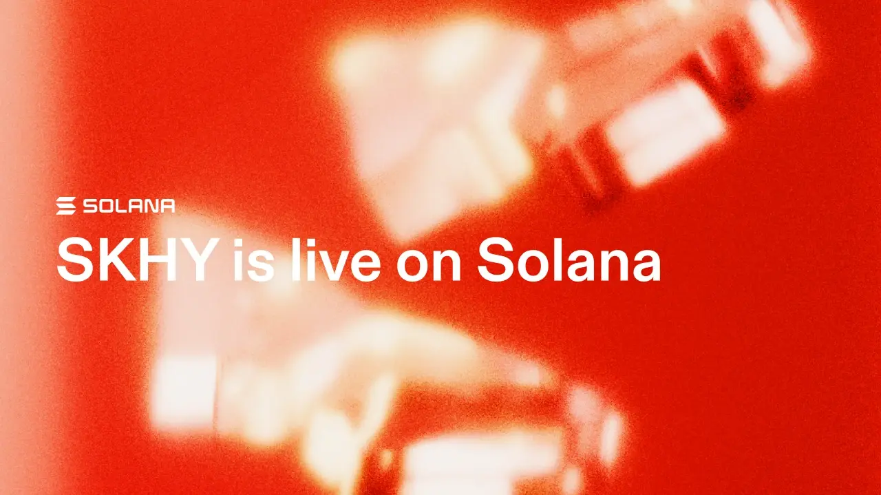 Solana editorial graphic reading SKHY is live on Solana